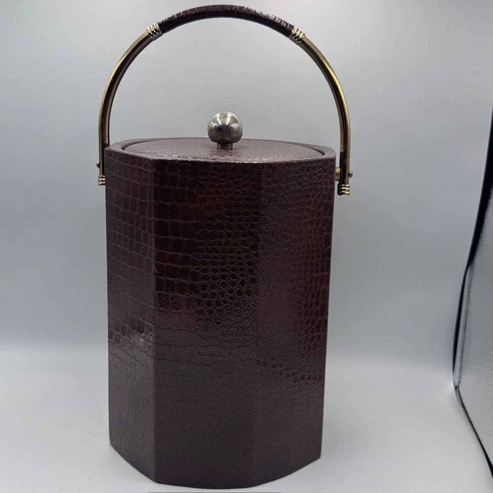 Vintage Shelton-Ware Brown Faux‎ Croc Ice Bucket Mid Century MCM Barware USA